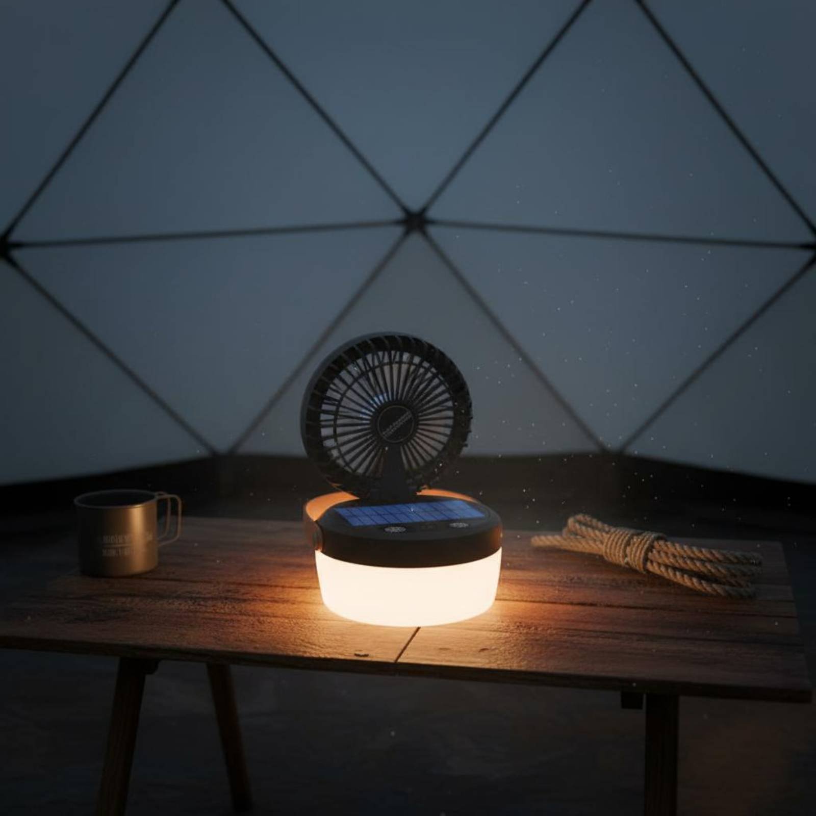 Hanging Outdoor Lighting - Ventilateur solaire de camping, lanterne pliable,
